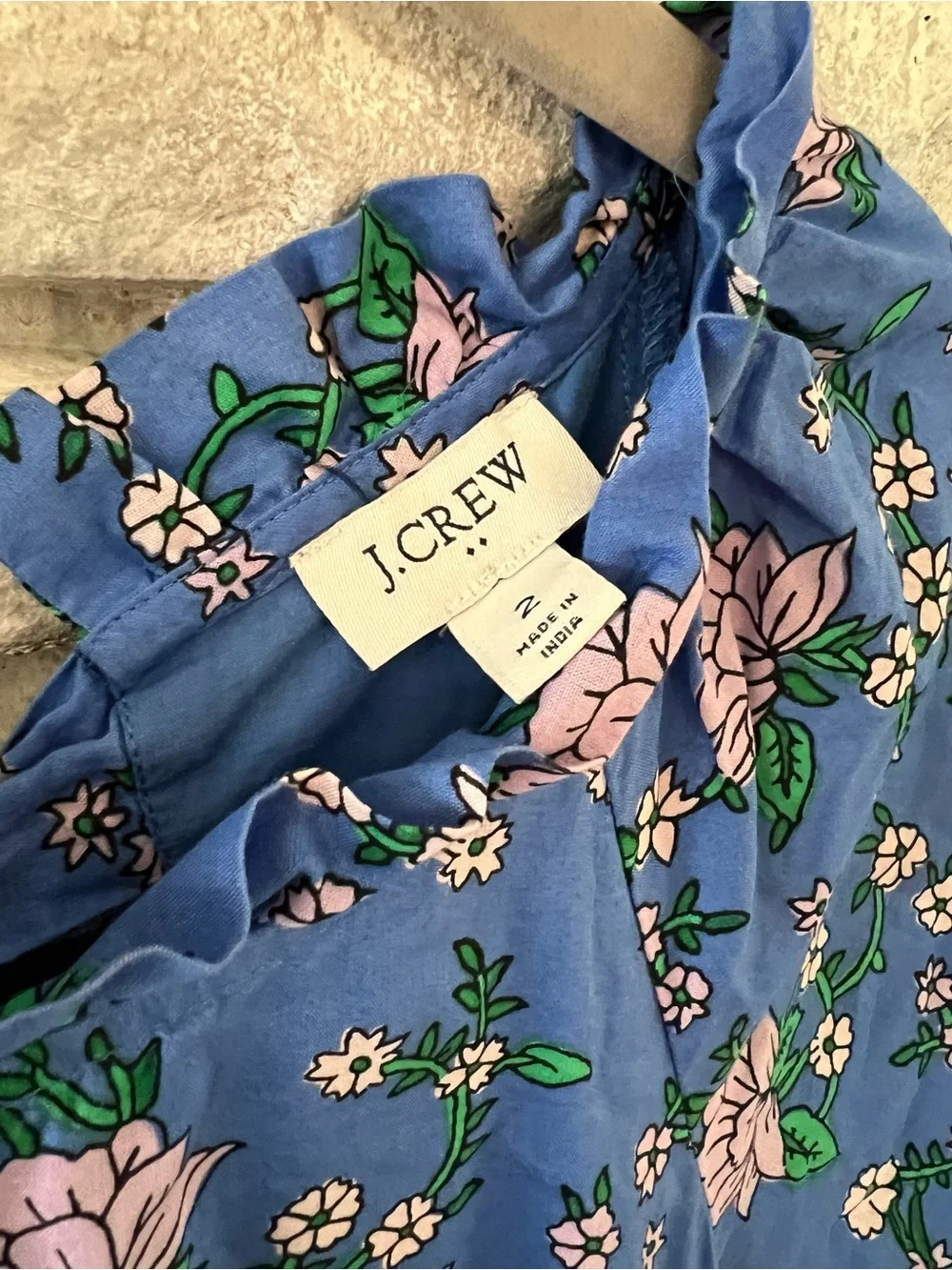 J. Crew Blue Floral Mini Dress with Puff Sleeves, Smocked & Tie Back 100% Cotton - Picture 6 of 10